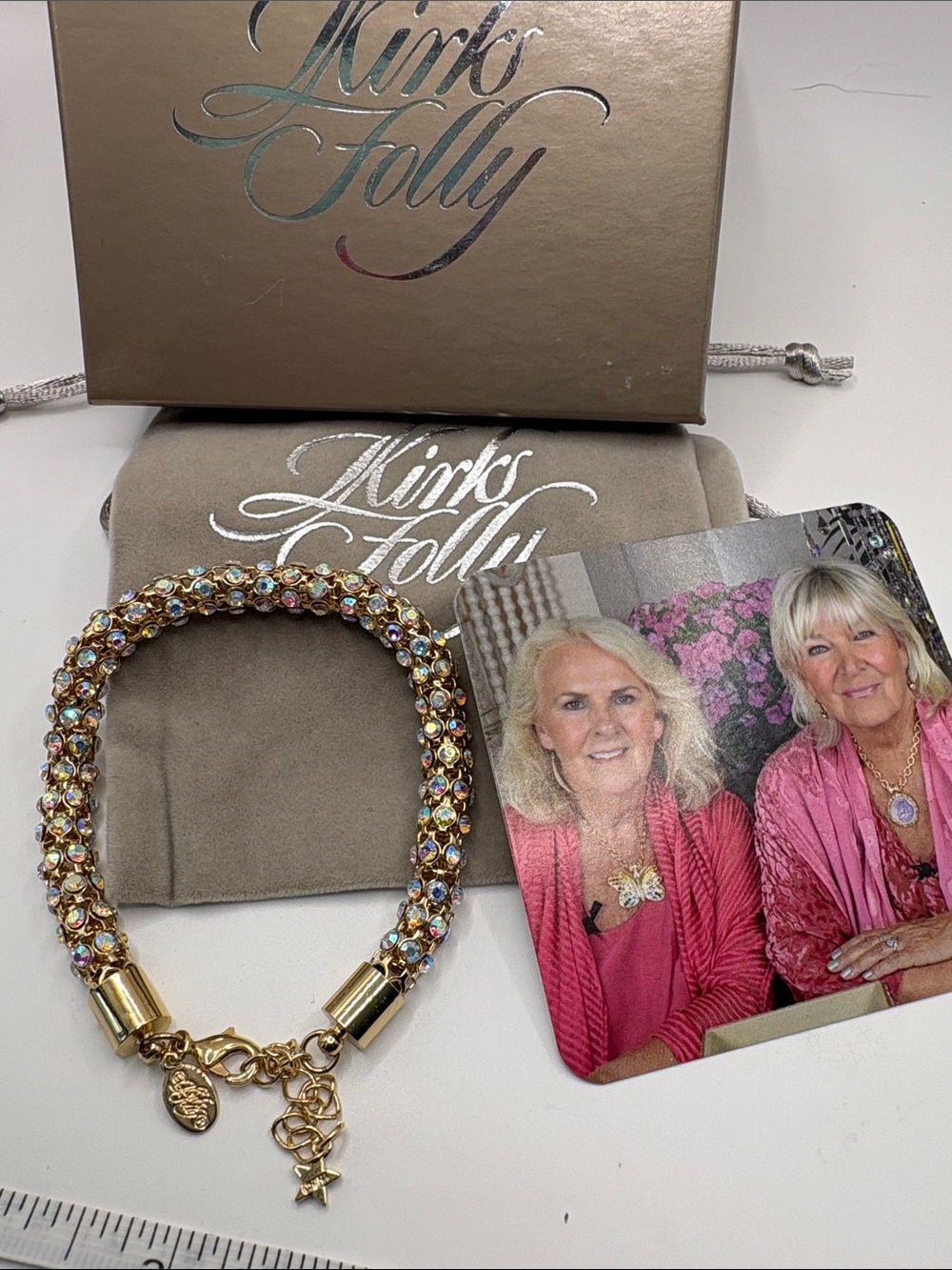 Kirks Folly Gold Crystal Bracelet Iridescent Accents Crystals